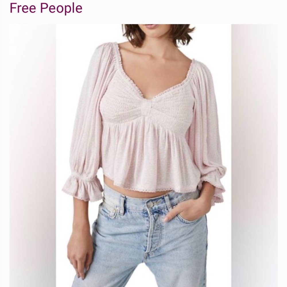 Free People Brittnee Print Smocked Peplum Top in Pink Lotus size L